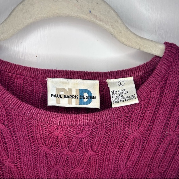 Paul Harris Design Burgundy Cable Knit Sweater | Vintage Ramie Cotton Size L - Picture 5 of 6